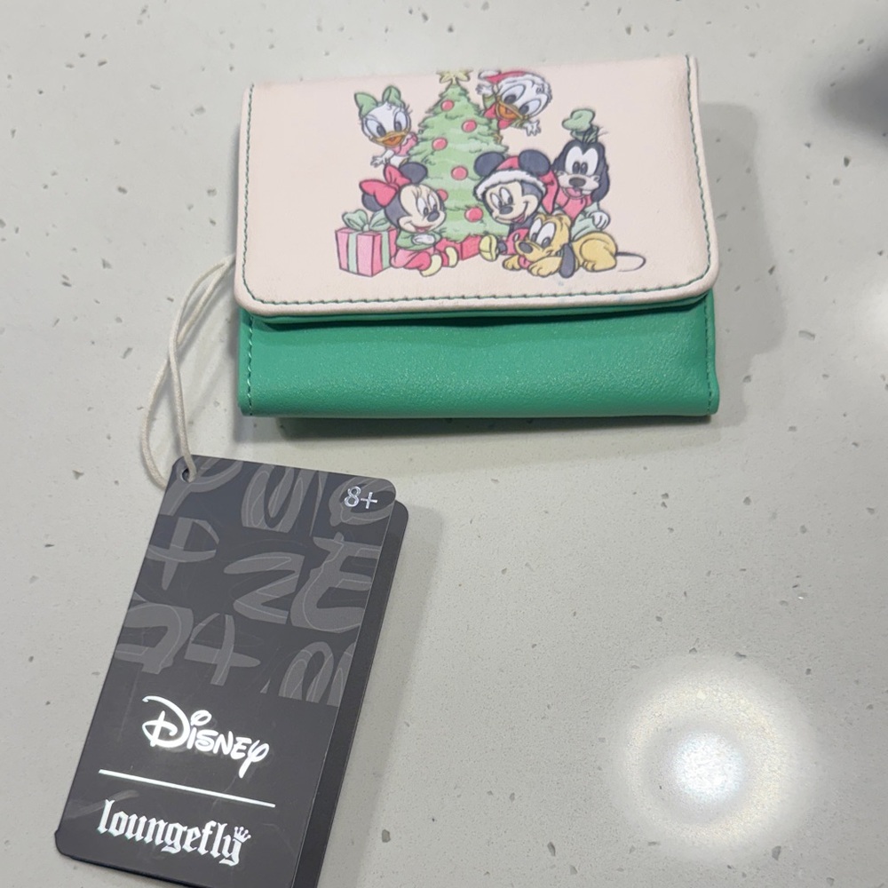 Loungefly Disney Wallet with Mickey and Friends in Cream and Green